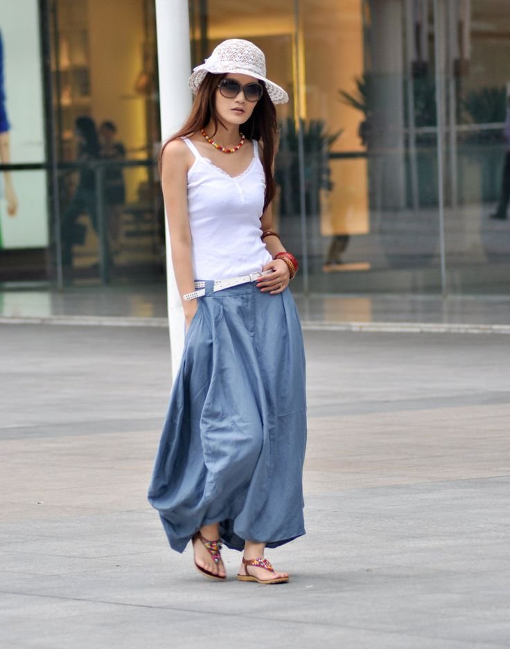 Long linen maxi skirt in gray