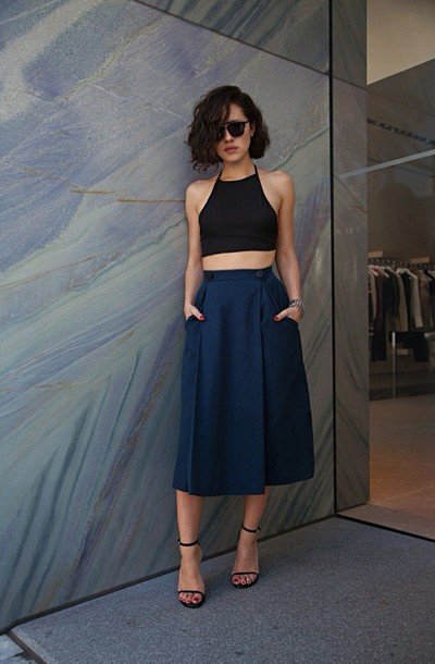 Navy Blue Pleated Skirt