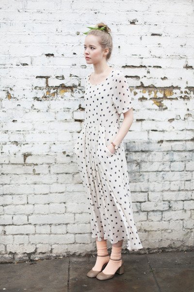 White polka dot sheer dress